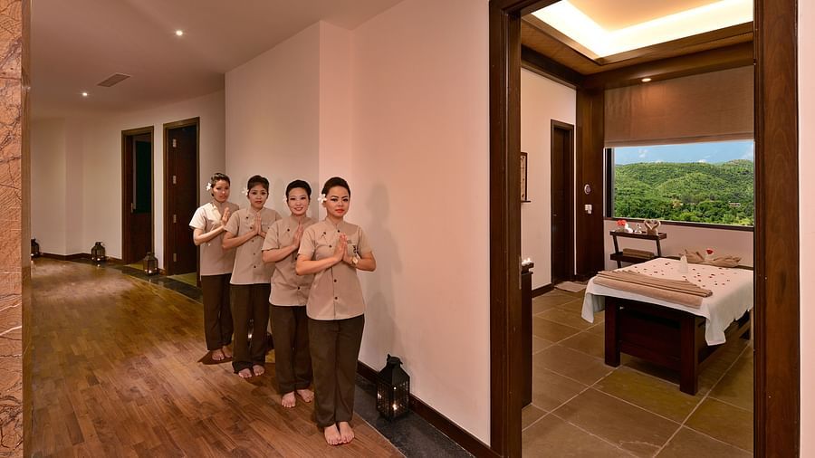 The staff members at the Spa welcoming guests - The Ananta Udaipur 