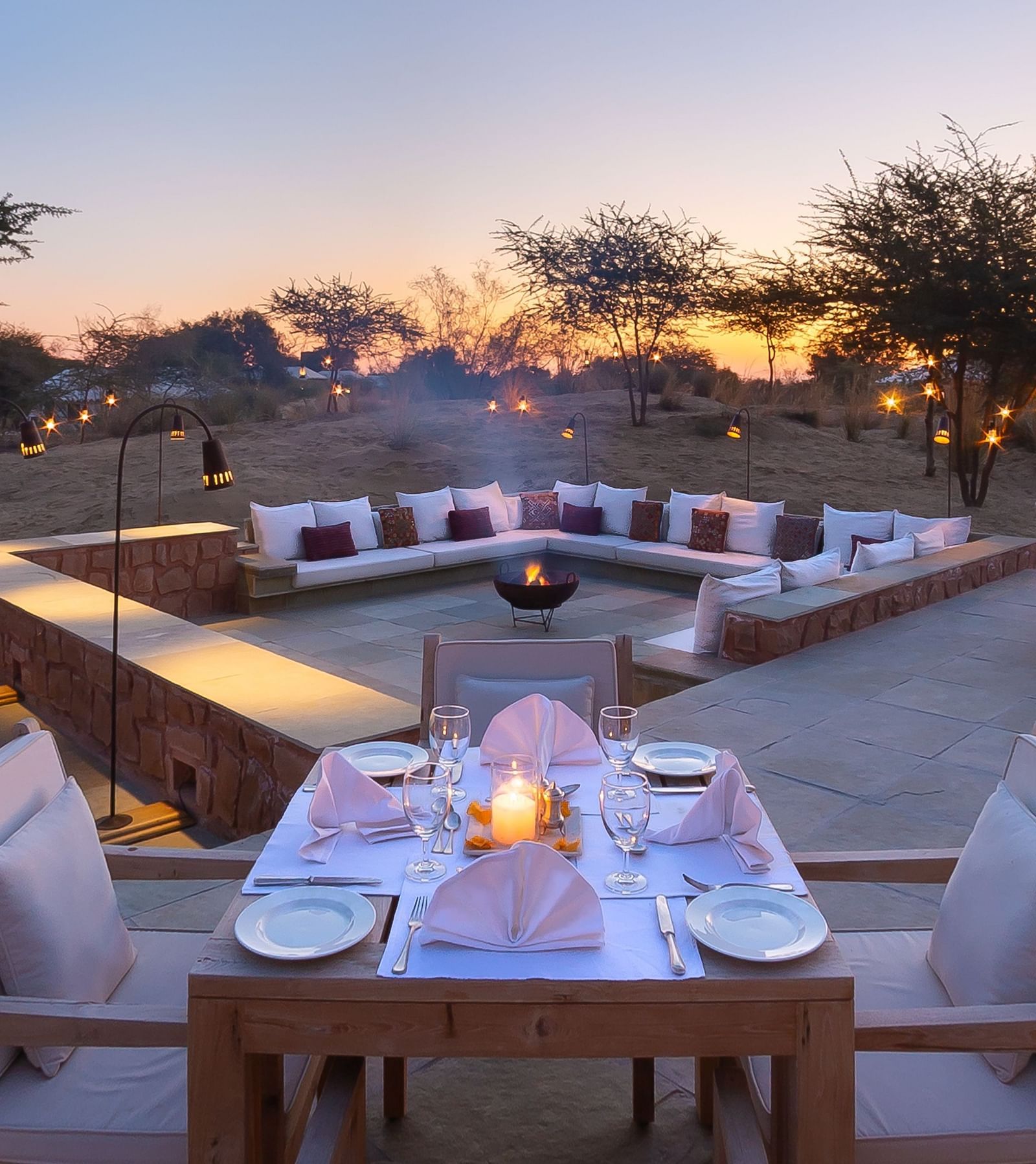 Outdoor dining area at Manvar Resort and Desert Camp