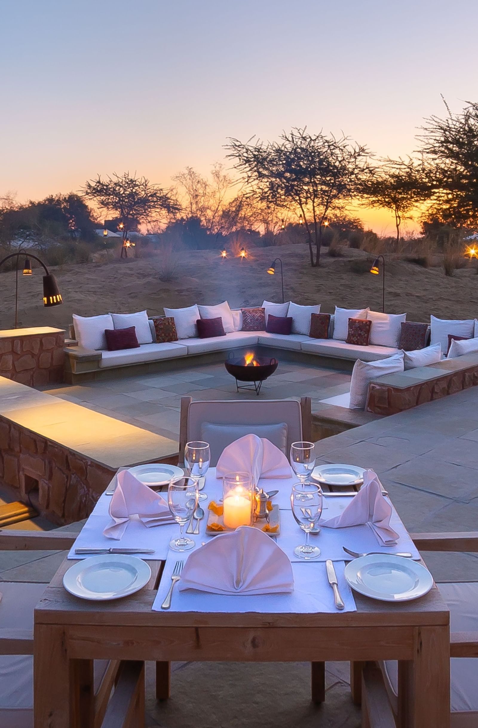 Outdoor dining area at Manvar Resort and Desert Camp
