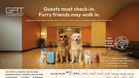An image of a banner showcasing all the GRT Hotels & Resorts where pets can stay for free