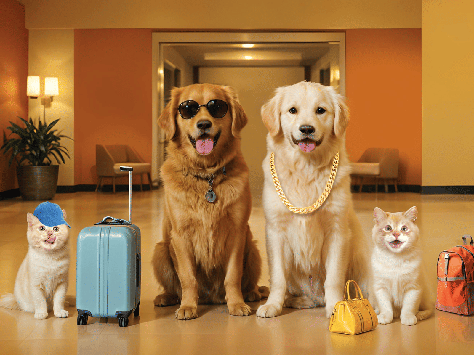 An image of a banner showcasing all the GRT Hotels & Resorts where pets can stay for free