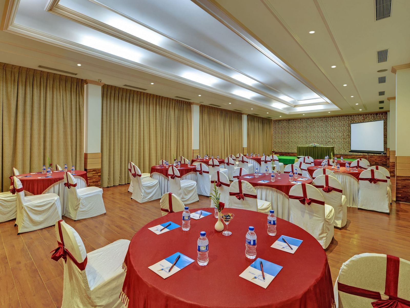 Banquet Hall with red and white theme at the SRM Hotel