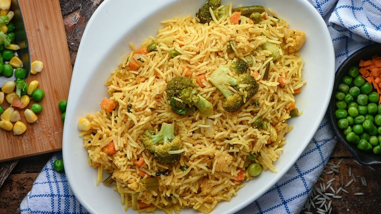 a large plate of veg biryani