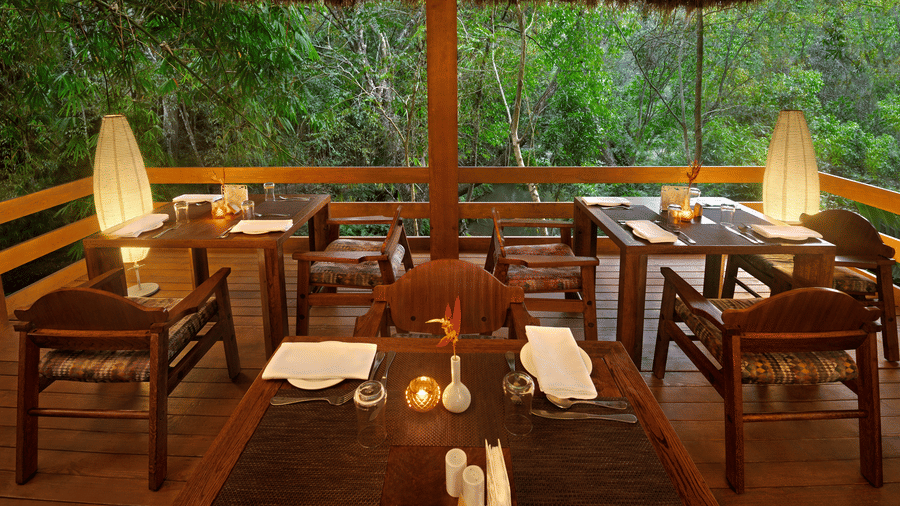 The Coffee Hut at Amanvana Spa Resort, overlooking the River Kaveri