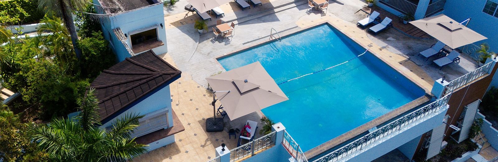 An aerial image of a rooftop pool surrounded by greenery on all sides - Hotel 39, Jamaica (Montego Bay)