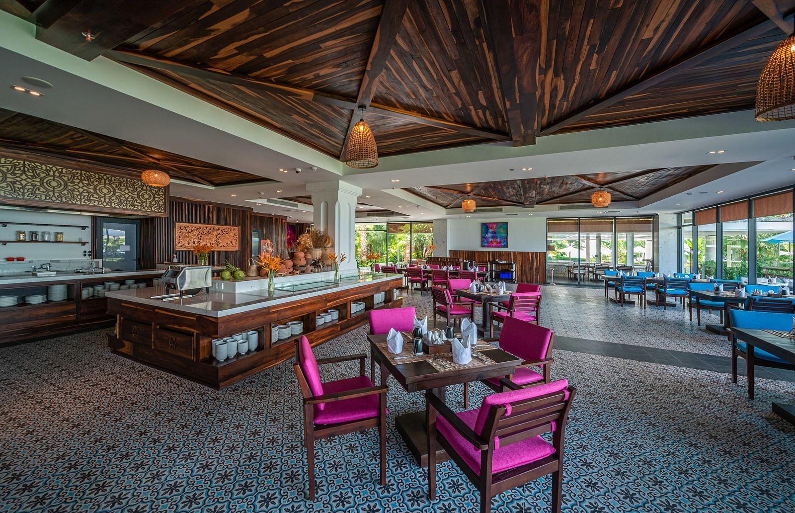 Cosy seating, ambient lighting and scenic views at our restaurant - Alibu Resort Nha Trang