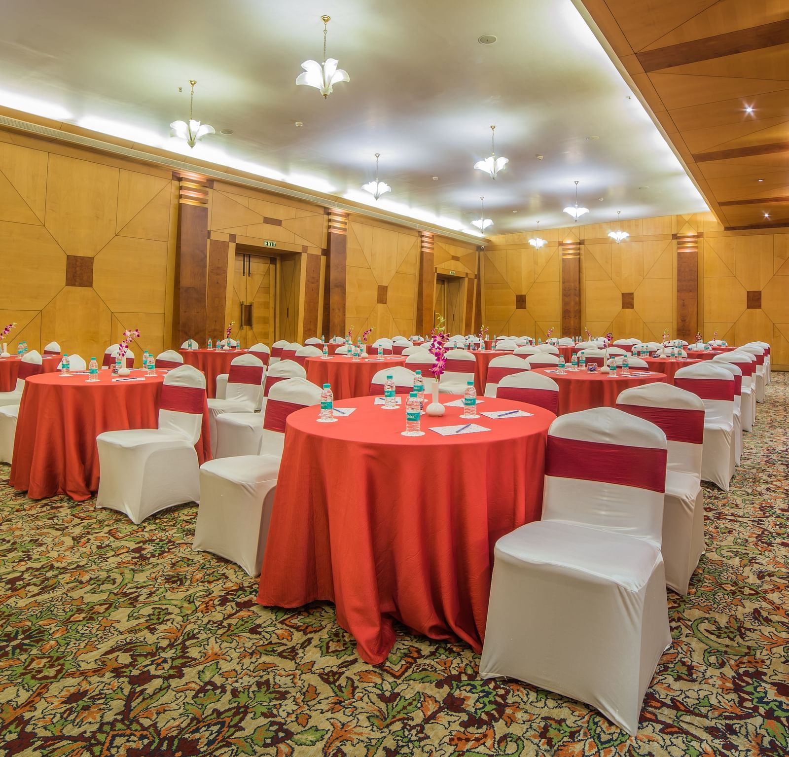 Seating arrangement in Mayfair Hall at Sitara Luxury Hotel in Hyderabad near Ramoji Film City.