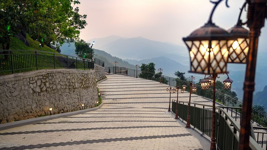 A pathway with mountain views 