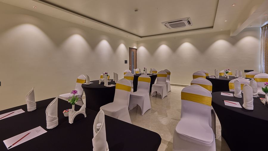 Our banquet hall in Mysore arranged in a classroom seating style