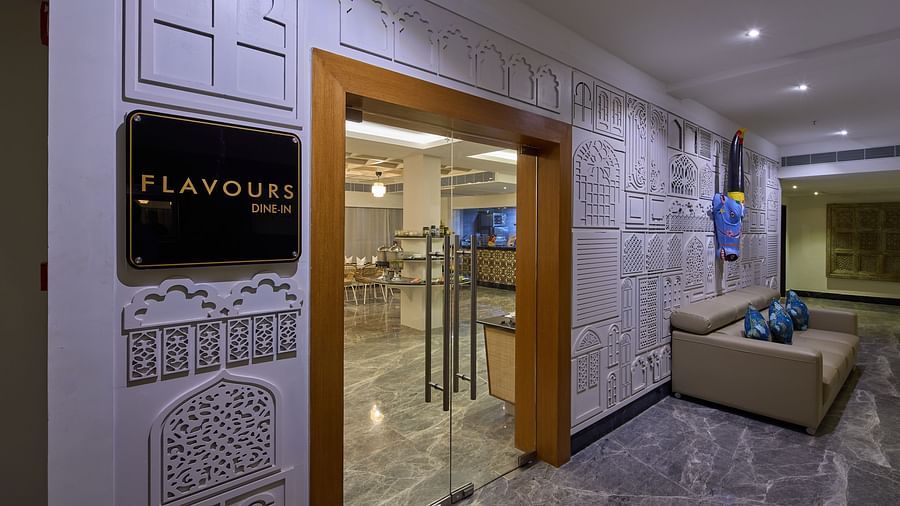 entrance of Flavours all-day dining at Grand Continent, Mahabalipuram
