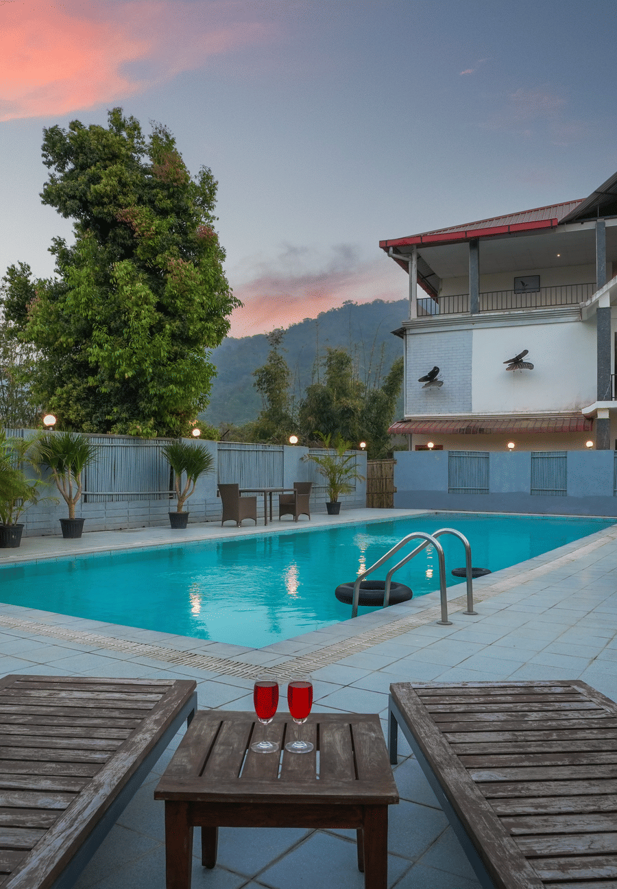 Pool evening view at Summit Green Lake Tea Resort & Spa, Kaziranga