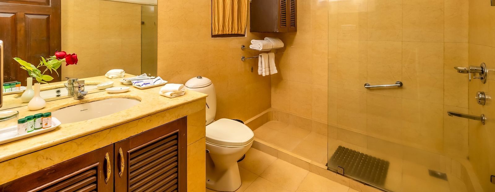 washroom in Deluxe room at Bedzz Xclusiv Baikunth, Manali