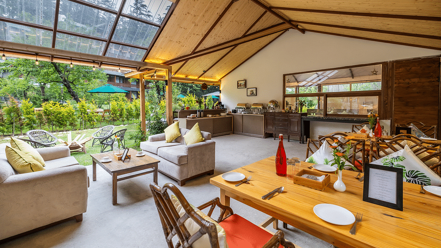 dining area with open roof interiors at Bedzzz Xclusiv Baikunth