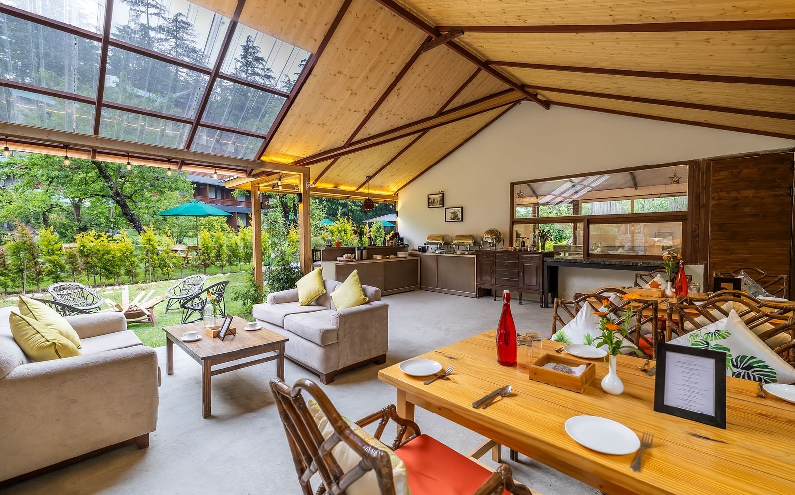 dining area with open roof interiors at Bedzzz Xclusiv Baikunth