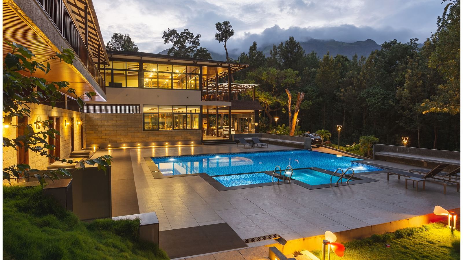 Night view of the Swimming Pool at The Silver Sky Hotels and Resorts, Chikkamangaluru 2