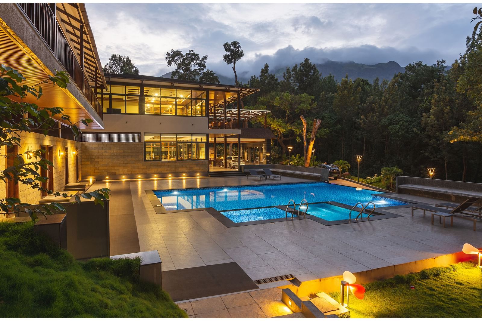 Night view of the Swimming Pool at The Silver Sky Hotels and Resorts, Chikkamangaluru 2