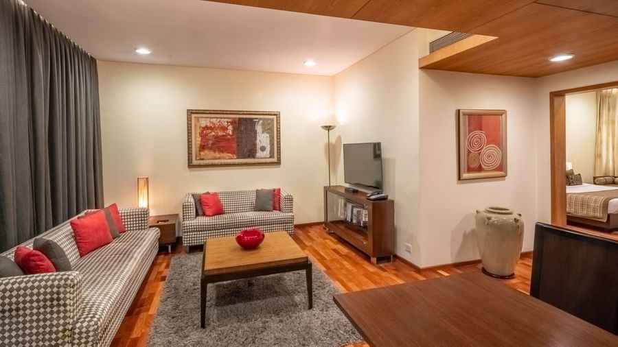 view of the living room in the Russel Suite - Kenilworth Hotel, Kolkata