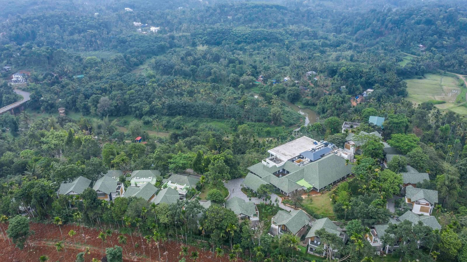 Drone shot of the hotel | Great Trails Wayanad by  GRT hotels.