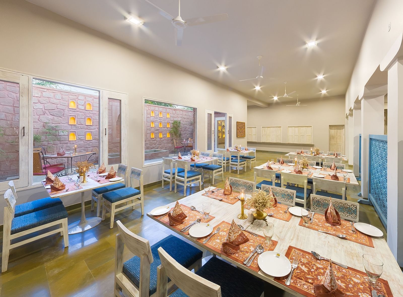 Dining arrangement at a restaurant at Manvar Resort and Desert Camp