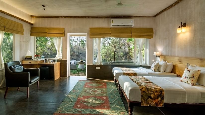 A full view of Premium Gardenview Suite at our resort in Pench | The Riverwood Forest Retreat, Pench