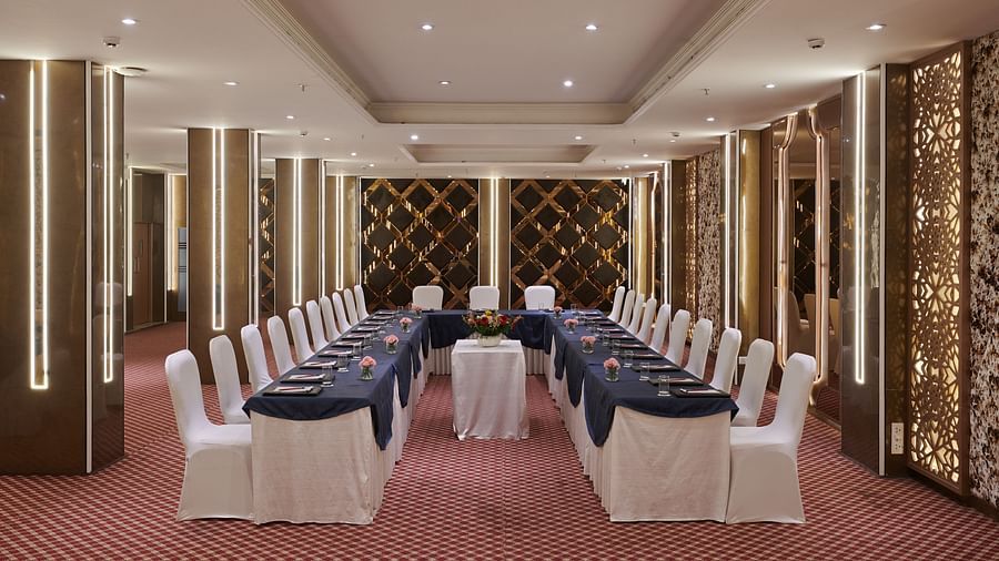 An image of chairs placed facing each other in our banquet hall in New Delhi - Deventure Sarovar Portico, Patel Nagar