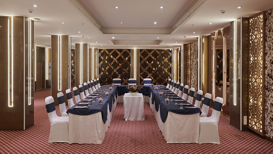 An image of chairs placed facing each other in our banquet hall in New Delhi - Deventure Sarovar Portico, Patel Nagar