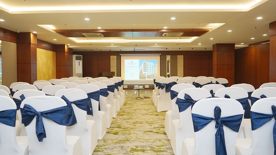 Flexible seating arrangement in a multi-purpose room at Nemesia, adaptable for various meeting setups.