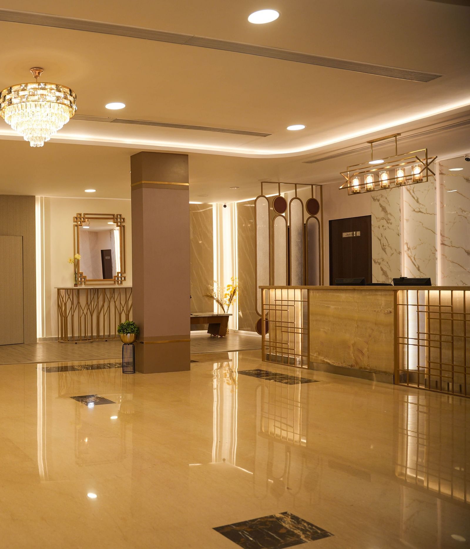 The image of the lobby  with bright fairy light at On time Hotel