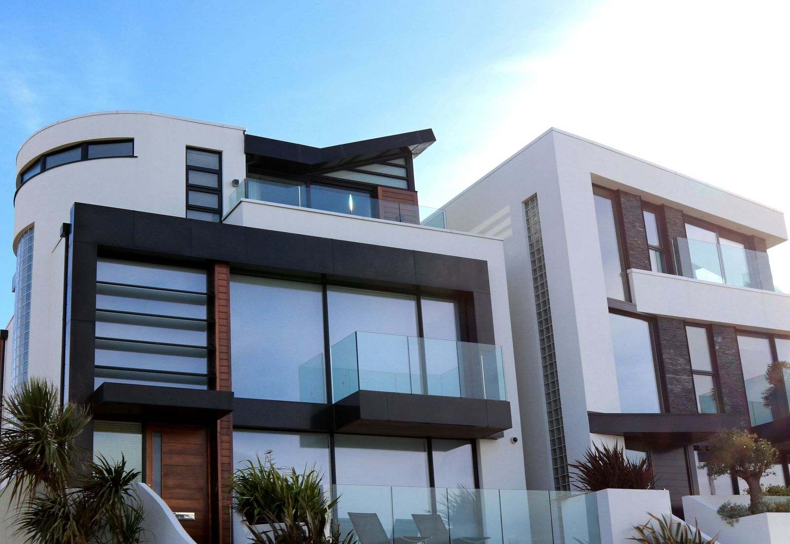 Modern apartment complex with clean, minimalist architecture