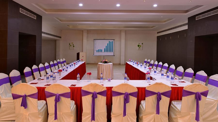 Aravali banquet hall with chairs and tables arranged in board room setting