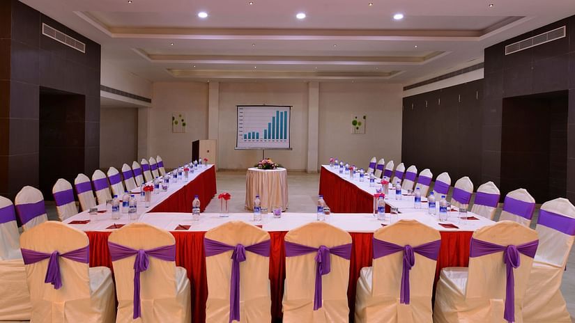 Aravali banquet hall with chairs and tables arranged in board room setting