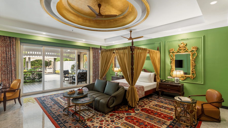 Presidential Villa living area with traditional décor at Mayfair Oasis Resort, Jharsuguda