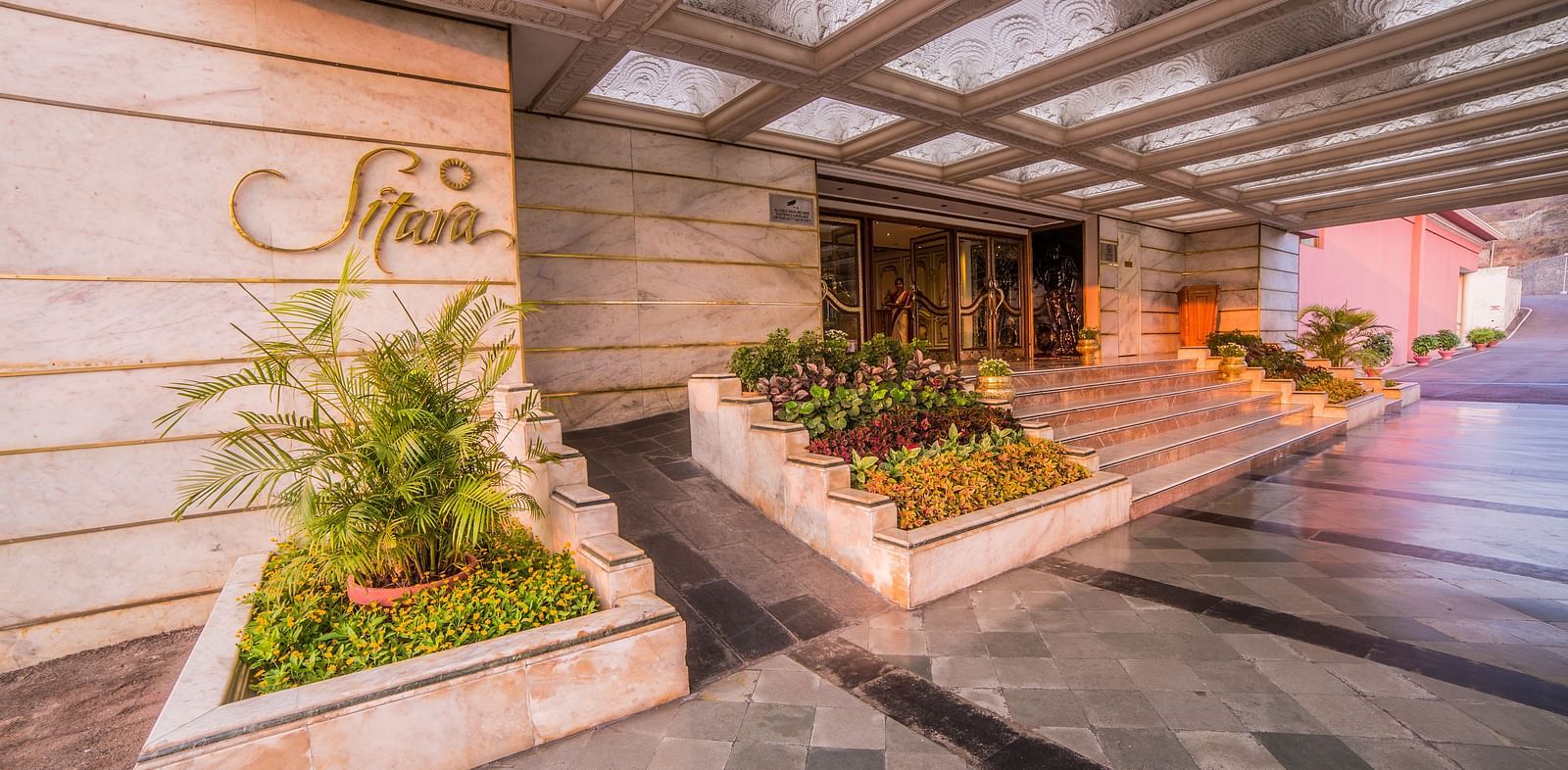 Sitara Luxury Hotel in Hyderabad near Ramoji Film City entry with roof lights