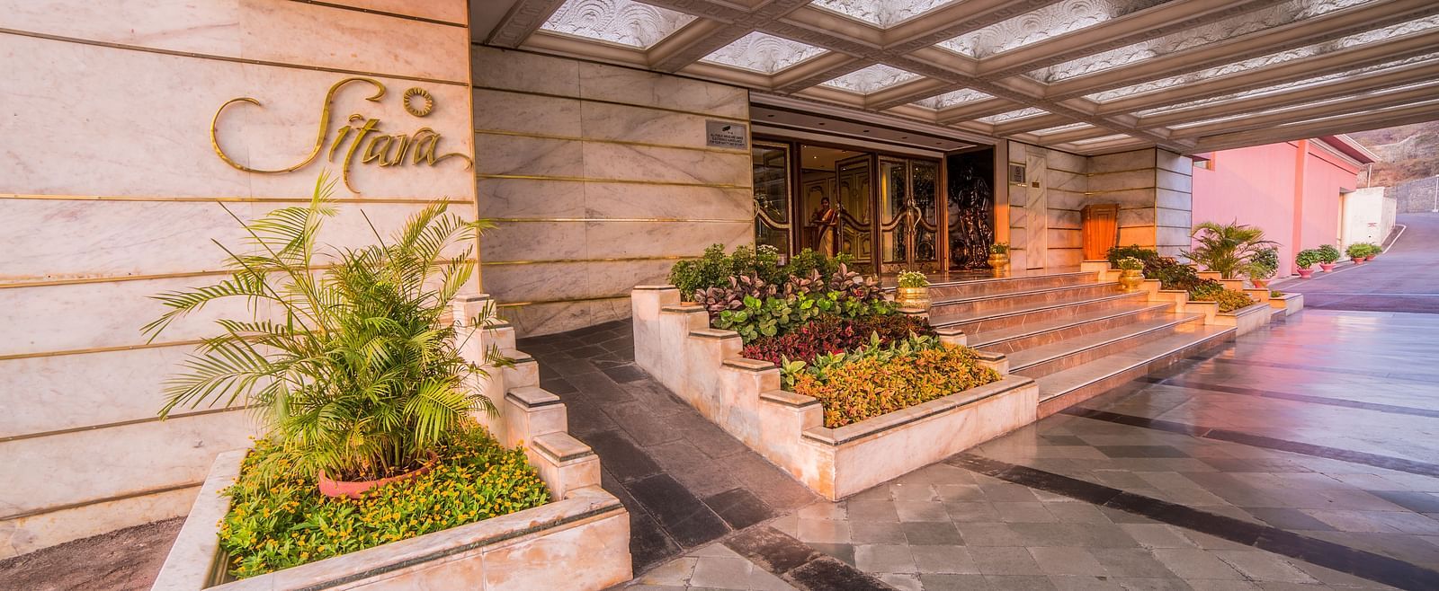 Sitara Luxury Hotel in Hyderabad near Ramoji Film City entry with roof lights