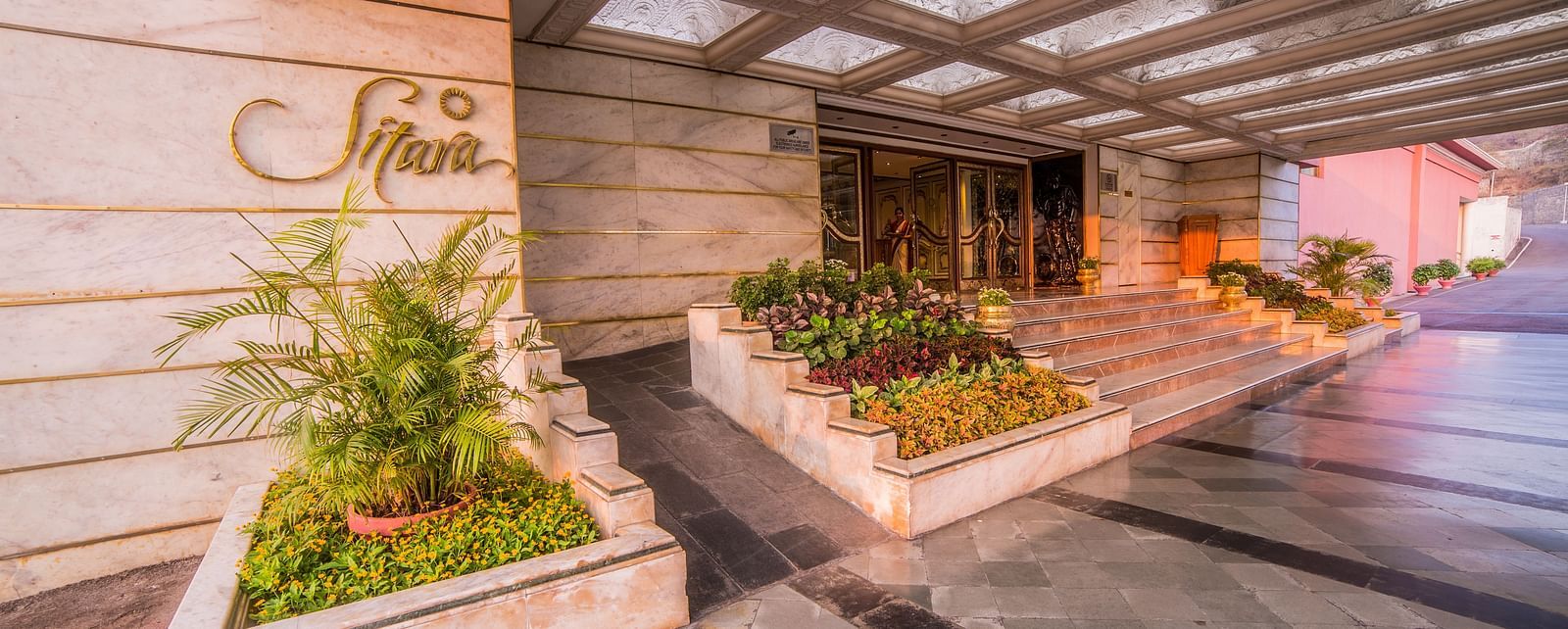 Sitara Luxury Hotel in Hyderabad near Ramoji Film City entry with roof lights