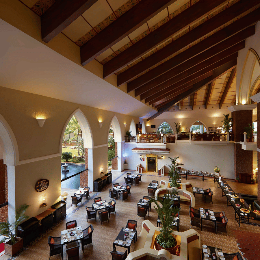 seating arrangements inside Lanai, one of the best restaurants in South Goa - Caravela Beach Resort, Goa