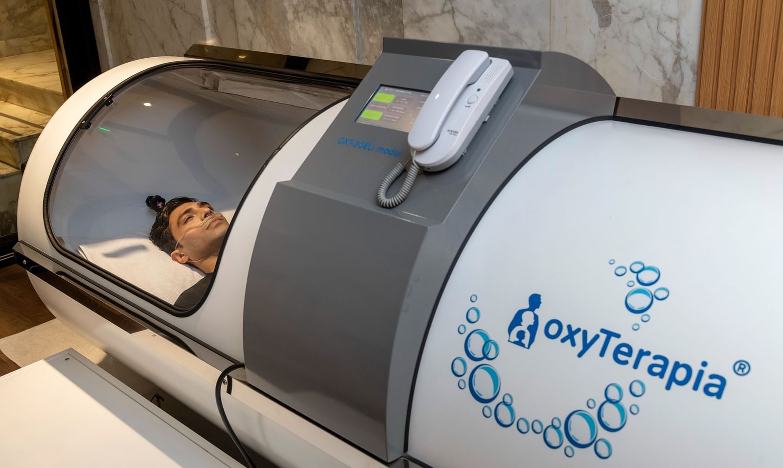 A man undertaking the HYPERBARIC OXYGEN THERAPY(HBOT) at The Claridges New Delhi