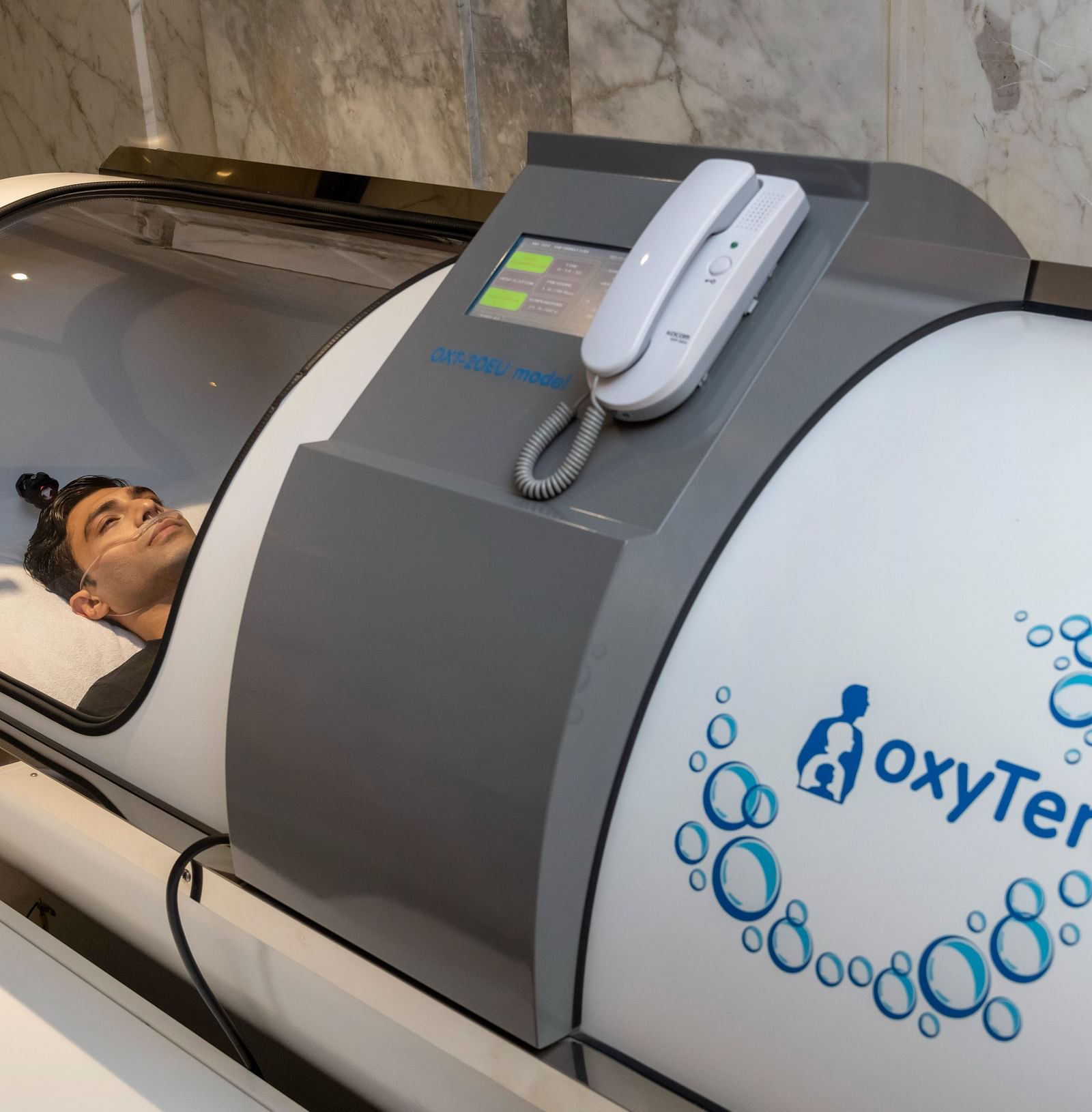 A man undertaking the HYPERBARIC OXYGEN THERAPY(HBOT) at The Claridges New Delhi
