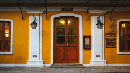 Facade view of an entrance to a building in the french quarters in Pondicherry