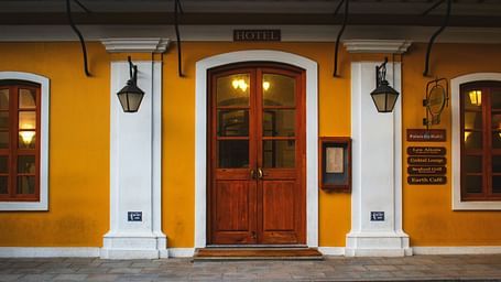 Facade view of an entrance to a building in the french quarters in Pondicherry