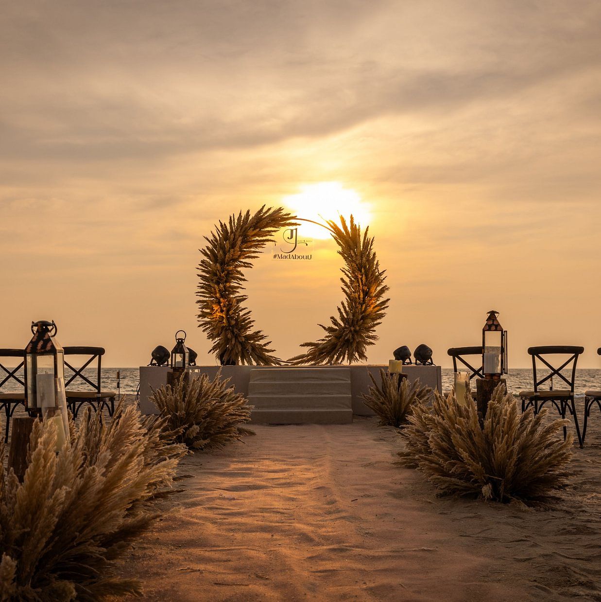 Romantic sunset backdrop for a wedding at Heritage Village Resorts & Spa, Goa.
