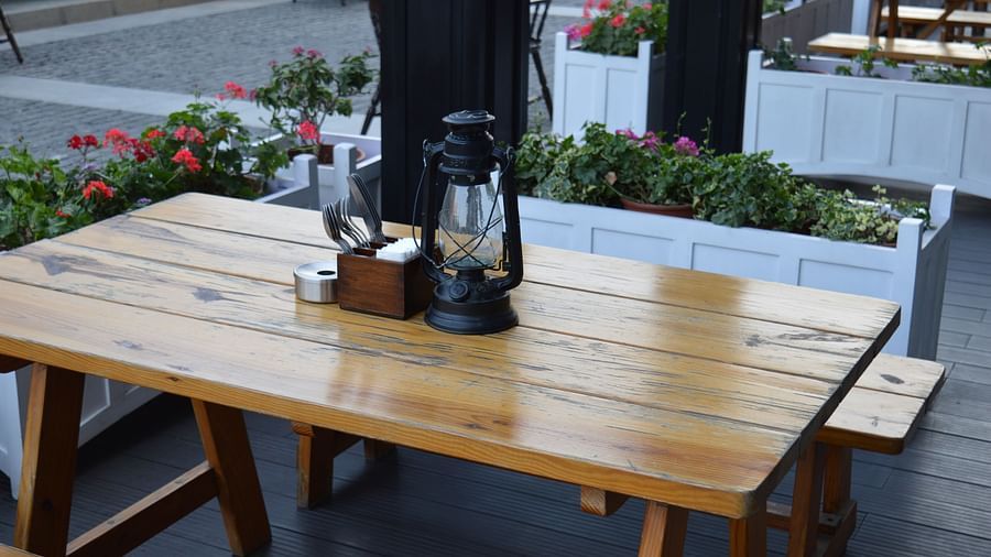 a wooden table and chair
