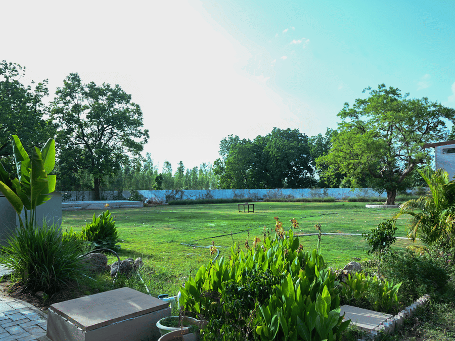 The open lawn and grounds at Signum Resort, Bandhavgarh