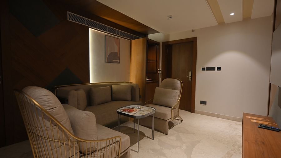 A living area with seating arrangements at Clarks Collection Grand Sapphire, Ajmer.