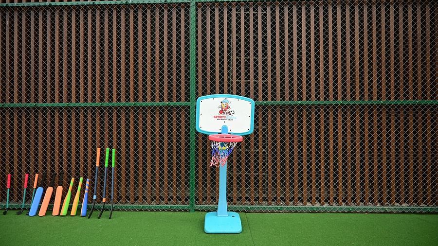 image of a small basket ball ring at club charholi, pune for kids