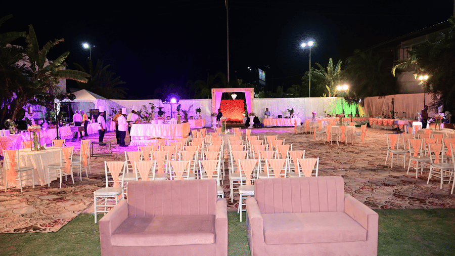 Spacious event arrangement at Fiesta Lawn, Papaya Tree Hotels, showcasing an inviting open-air layout for grand celebrations.
