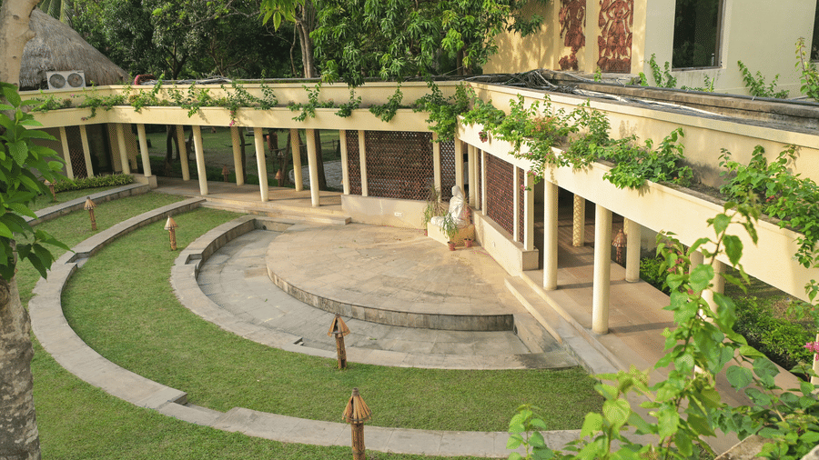 A huge lawn with arrangements for an event. | Vedic Village