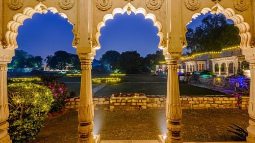Deo Bagh - 17th Century, Gwalior - the arch-shaped hallway of the 17th century resort in Gwalior during night time