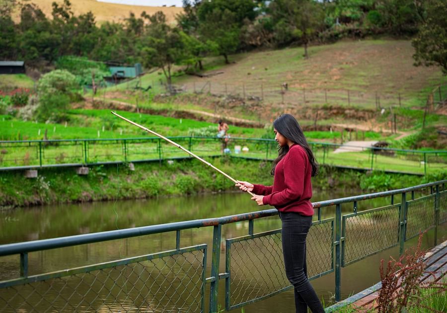 a woman fishing