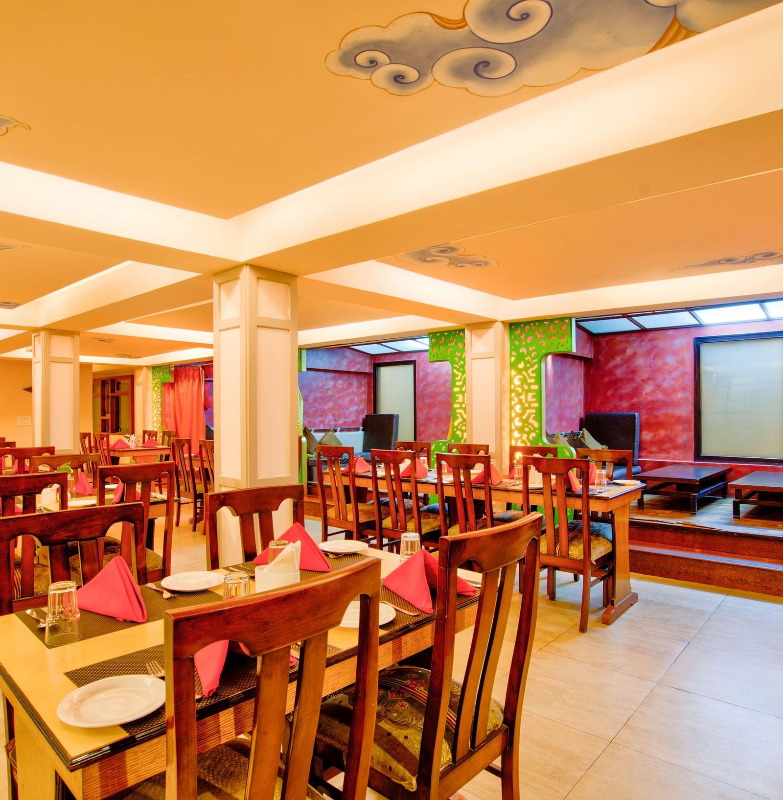 kocktails and kurries restaurant & bar with warm welcoming lighting at Summit Ttakshang Residency Hotel & Spa, Gangtok